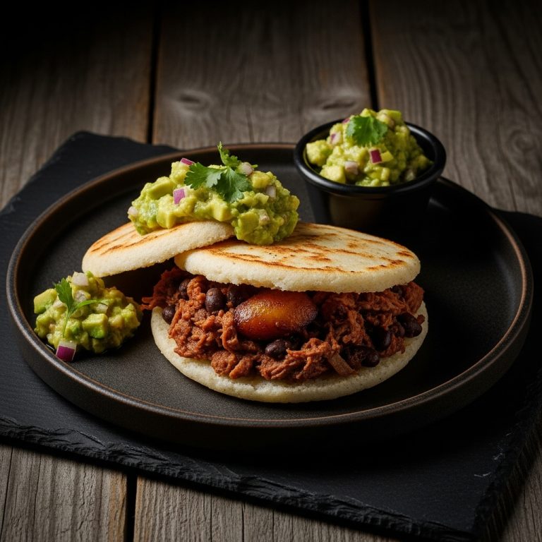 Exquisite Venezuelan Dinner: Gluten-Free Arepa de Maíz, Pabellón Criollo, and Guasacaca Sauce